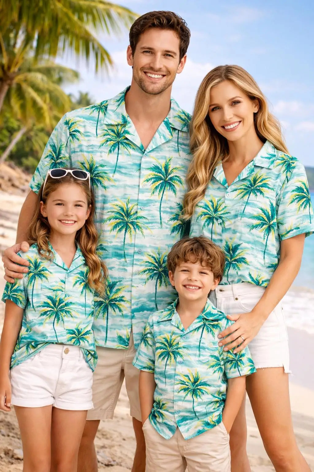 Summer Men's Family Wear Beach Hawaiian Shirt Tropical Sandcastle Palm Tree Shirt Outdoor Sports Vacation Shirts Child T-Shirt