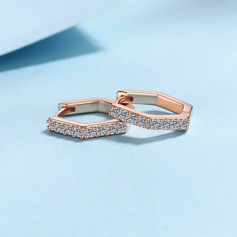 Geometric Hexagonal Moissanite Diamond 0.4 Carat Hoop Earrings, 18K Rose Gold Earring Fine Jewelry Birthday Gift for Women Ins