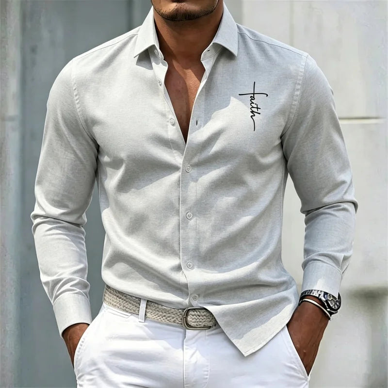 2026 new men's shirt solid color long sleeved shirt slim fit no iron business casual formal wear personalized letter printed top