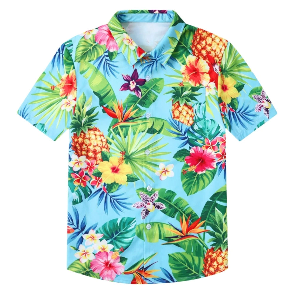 Hawaiian Children's Shirt Plant Flower Pattern Print Kids's Short Sleeved Shirt Holiday Seaside Tops Outdoor Children's Clothing
