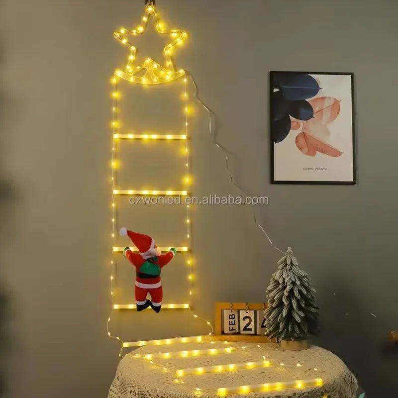 Christmas Lights String Santa Claus Climbing on Rope Ladder Decoration for Home Xmas Tree  Decor Hanging Lighting