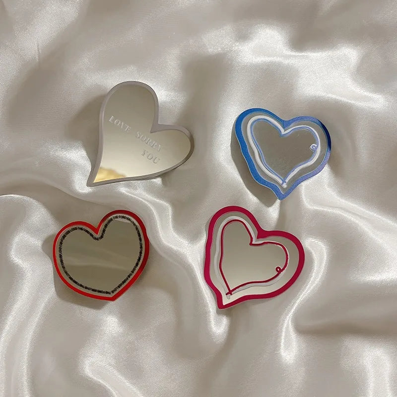 Fashion Love Heart Make Up Mirror Glossy Phone Bracket Tulip Flowers Foldable Phone Holder Cute Bear Universal Stand Holder
