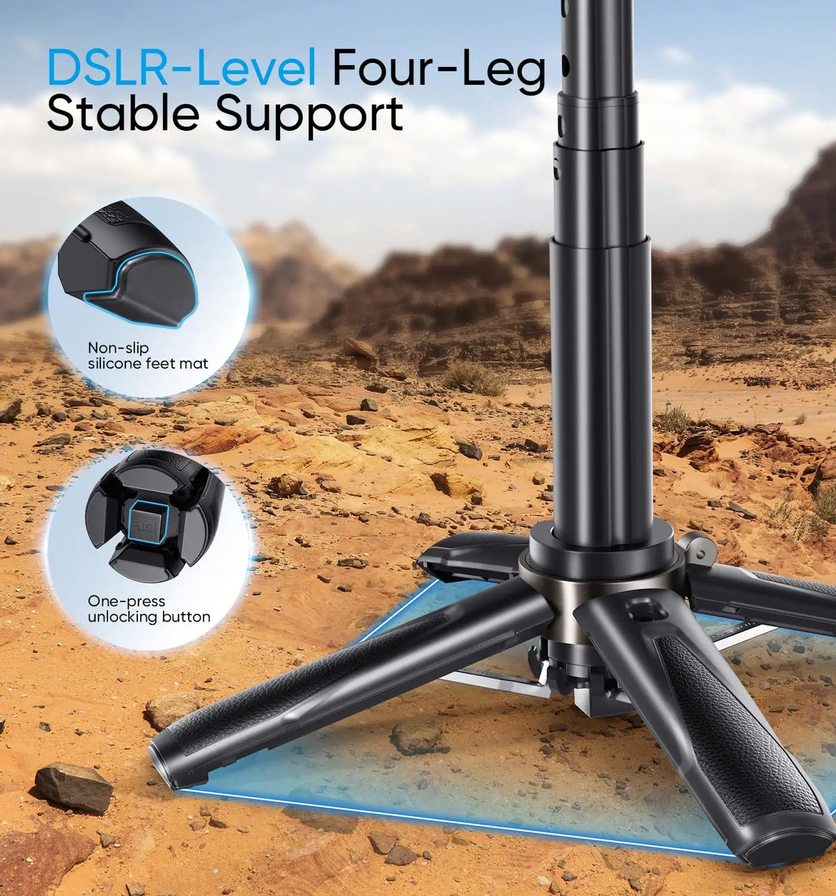 Mini Tripod，2025 New Selfie Stick Tripod with Remote One-Touch Push Button Switch, 360° Rotation with Bluetooth for IPhone