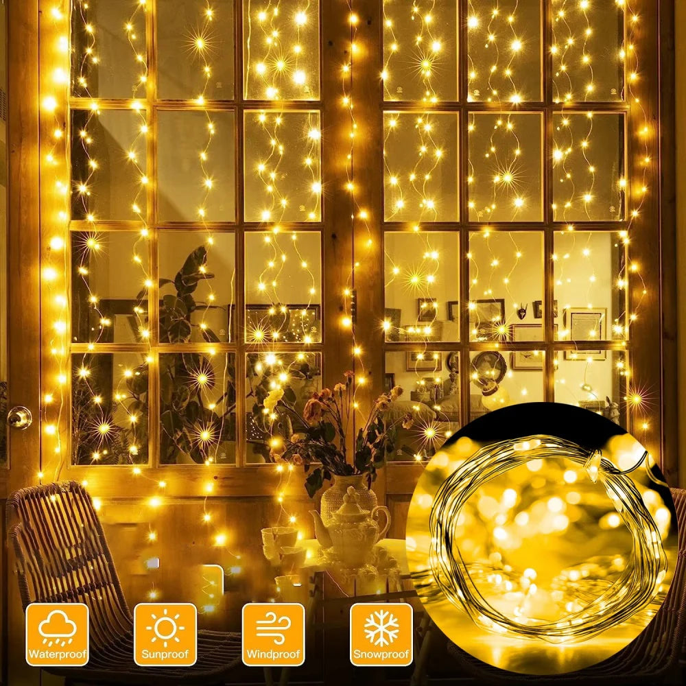 Christmas Lights LED Fairy String Curtain Lights 8 Mode Remote USB Festoon Christmas Decor For Home Holiday New Year Lamp