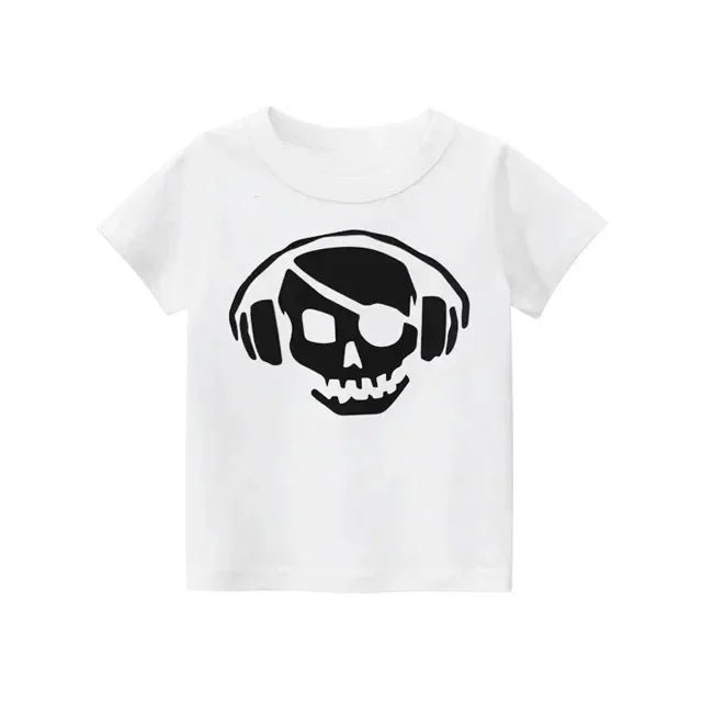 2024 New Fashion Kids T Shirt For Boys Black White Gray Short Sleeve Children Clothes Rock Print Boy T Shirt For Girls Tops