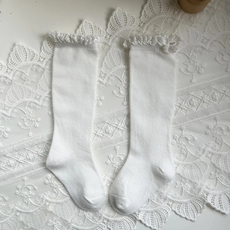 Autumn Ruffle Baby Girls Socks Knee High Lace Long Sock Kids Soft Cotton Toddlers Socks Children Princess Socks For 0-5Years