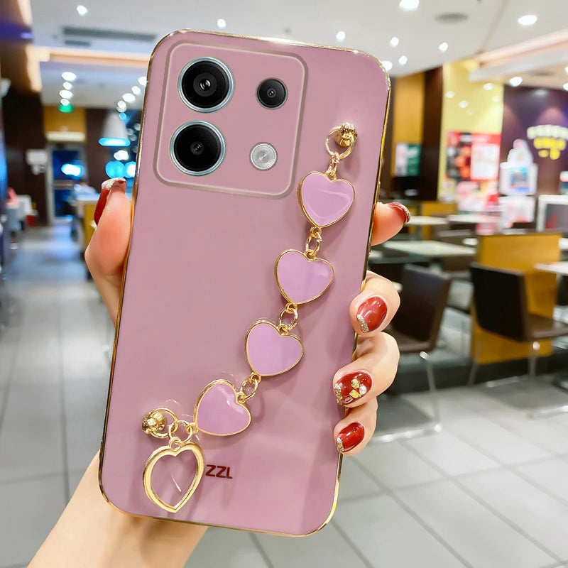 3D Love Heart Chain Soft Case For Redmi 15C Plating Silicone Shockproof Cover For POCO C85 Phone Protective Cases For Redmi 15C