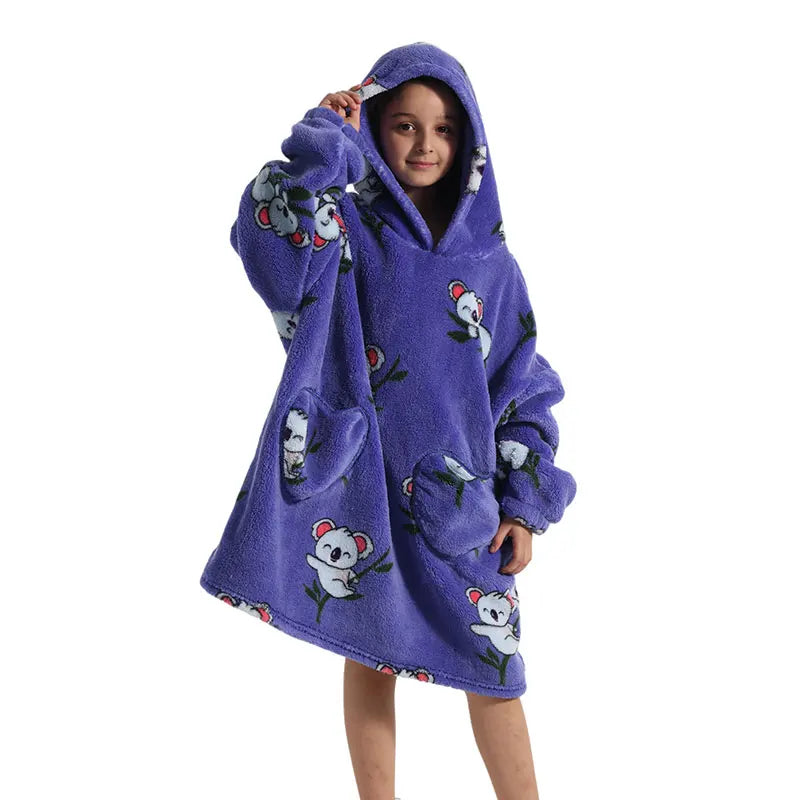 Kids Oversized Hoodie Blanket With Sleeve Boy Girl Sweatshirt Winter Fleece Hoody Avocado Rainbow Dinosaur Print Hooded Sweat