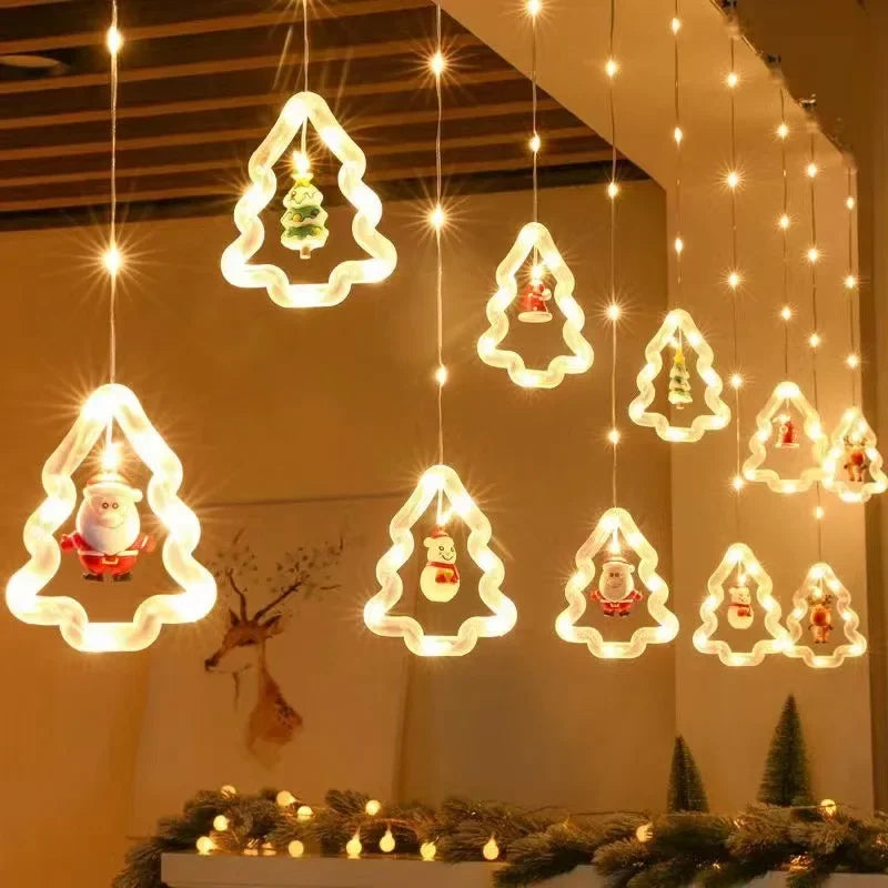 LED Christmas String Lights Room Garland Curtain Lamp USB Plug Star Santa Claus Decoration Lights for Bedroom Living Room Window