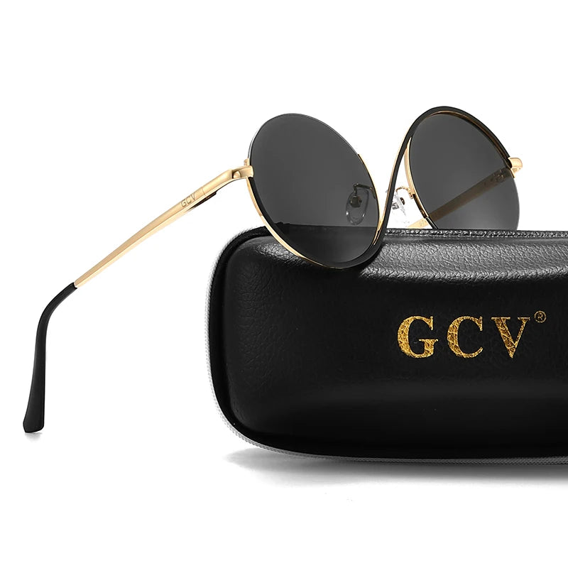 GCV Brand Hot Sale Avant-Garde Personality Women Female Gorgeous Sunglasses Round Frame Glasses Fashion Punk Style New Metal