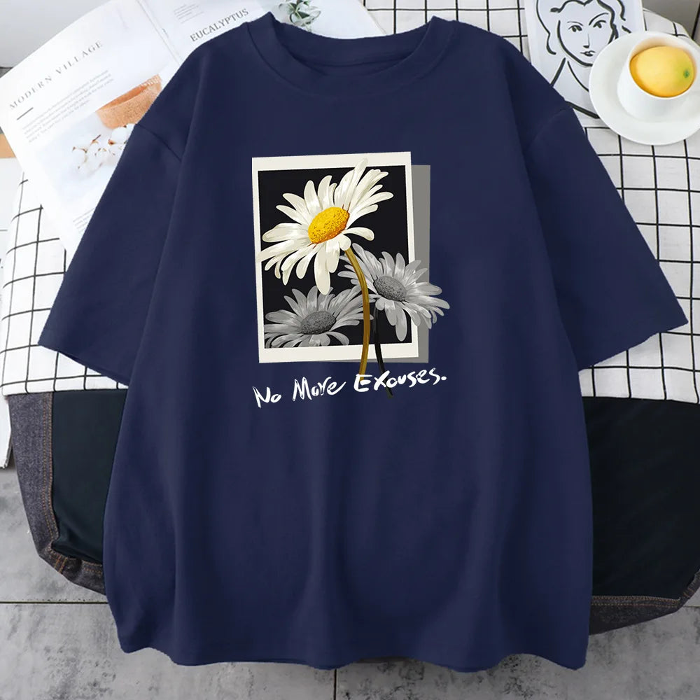 Cotton  100% New Beautiful Flower Picture Women's T-shirt Hip Hop Loose Street Wear Fashion Top Graphic T Shirts