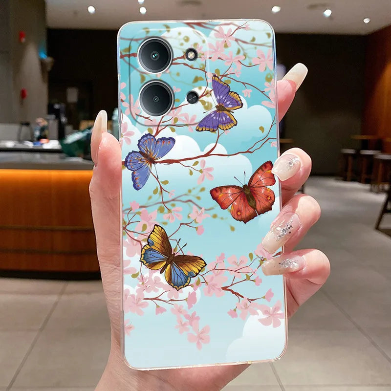 New For Redmi 15C Poco C85 4G Case Clear Luxury Fashion Butterfly Flower Soft TPU Silicone Phone Cover For Redmi15C PocoC85 Case