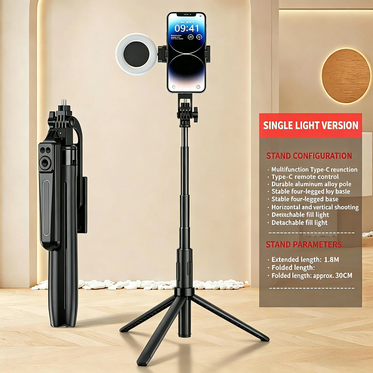 1.8m Selfie Stick Extendable Wireless Bluetooth Remote Portable Smartphone Tripod Stand Mount For iOS Android Phone