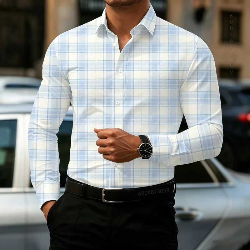 2026 New Men's Contrasting Striped Shirt Street Style Black and White Striped Slim Fit Shirt Business Casual Formal Shirt XS-6XL
