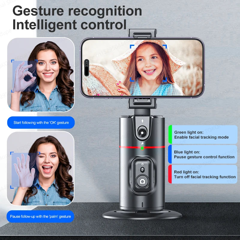 TOKQI Desktop AI Tracking Gimbal Stabilizer Phone Holder for Cellphone 360° Rotation Shooting Live Shot Vlog with Wreless Remote