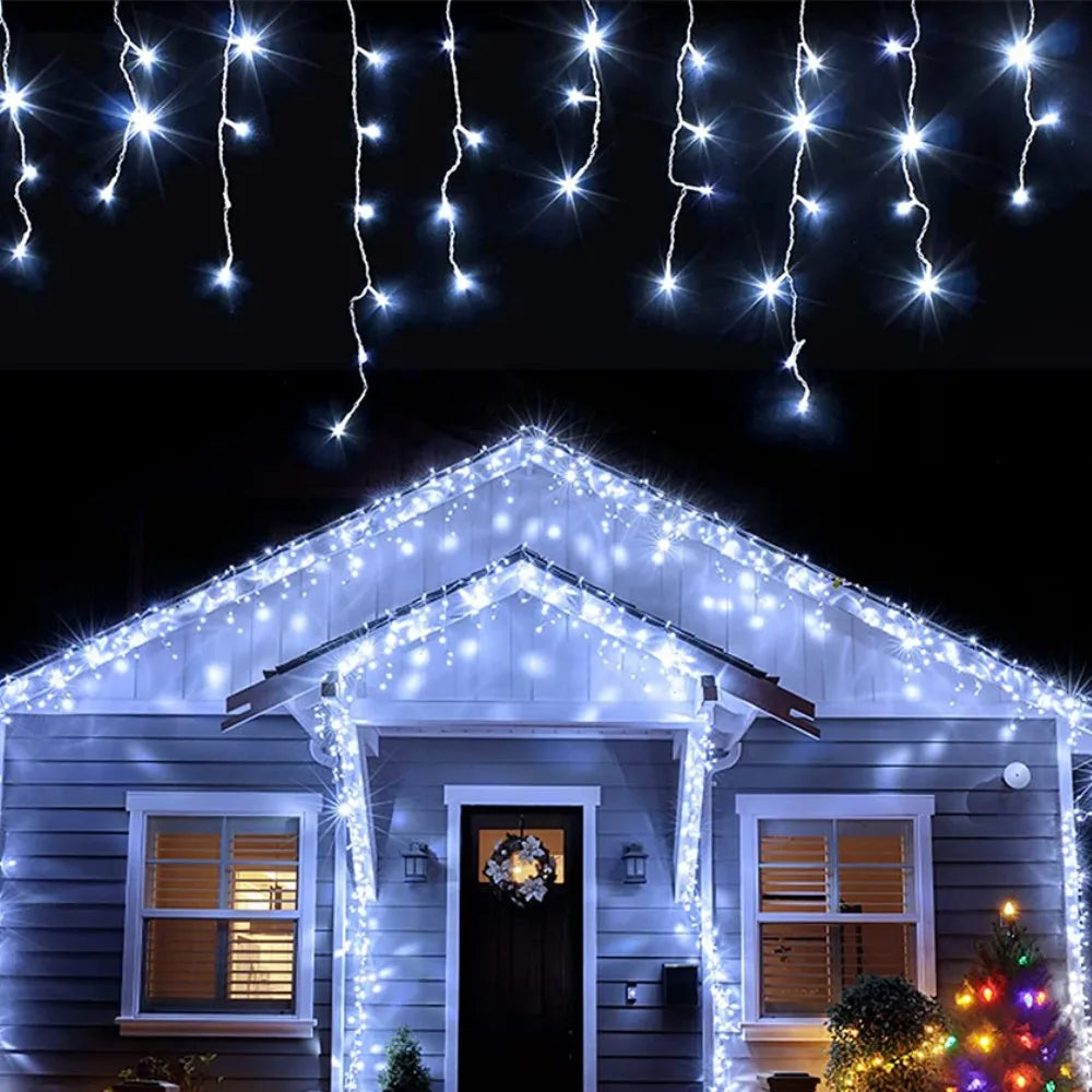 Christmas Lights Outdoor Decoration 4m Droop 0.4-0.6m Led Curtain Icicle String Lights Garden Xmas Party Decorative Lights