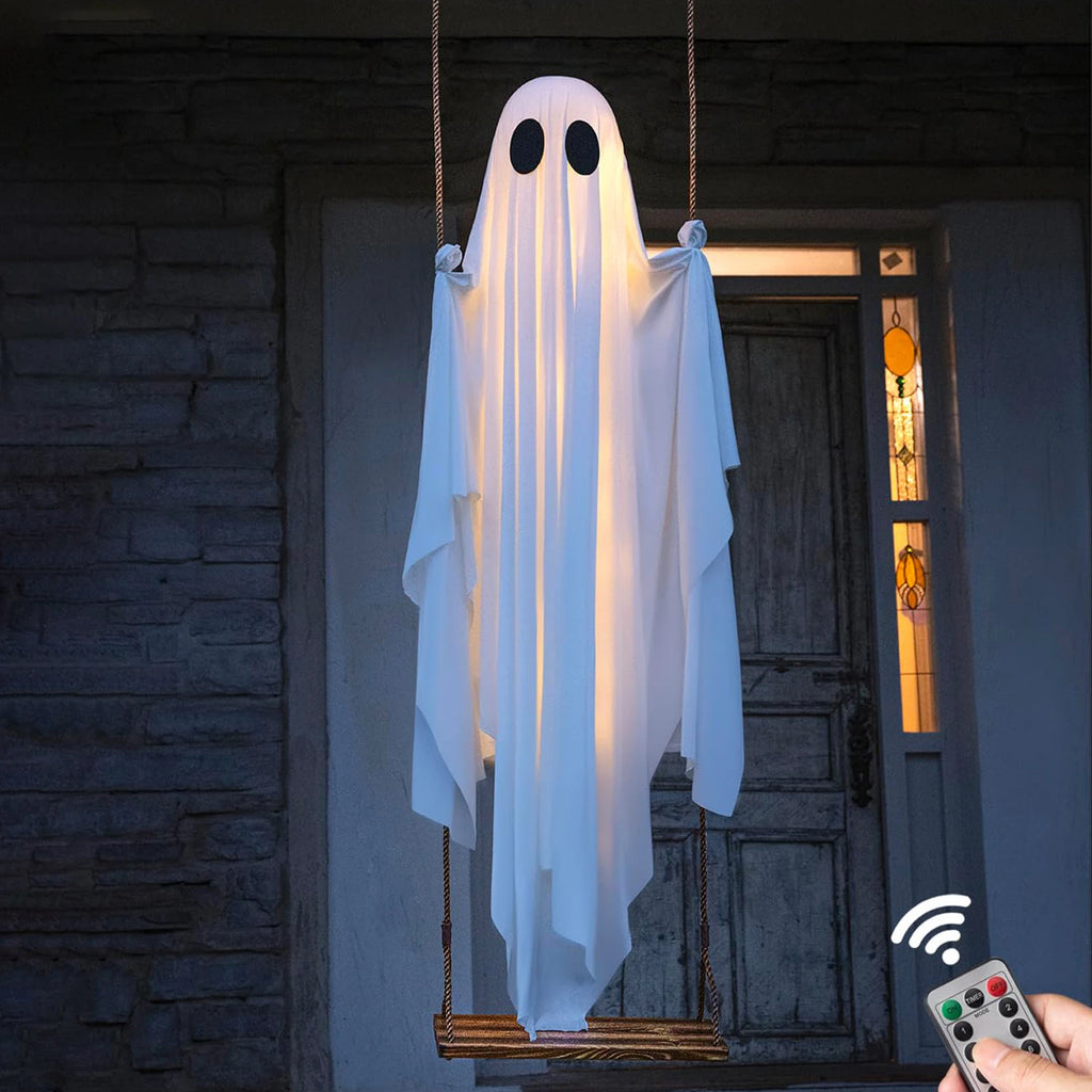 Halloween Decorations Outdoor Luminous Hanging Ghost Swing Decorations With String Lights Brightness Yard Ghost Swing Ornament