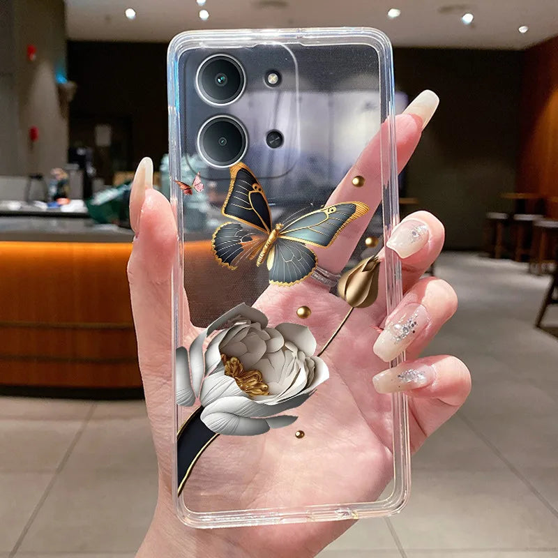 New For Redmi 15C Poco C85 4G Case Clear Luxury Fashion Butterfly Flower Soft TPU Silicone Phone Cover For Redmi15C PocoC85 Case