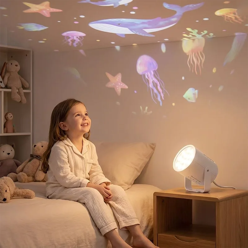Christmas LED Projector Night Light, Dynamic Snowflake Ocean Lamp, Kids Bedroom Decor for Holiday Party Stage Atmosphere