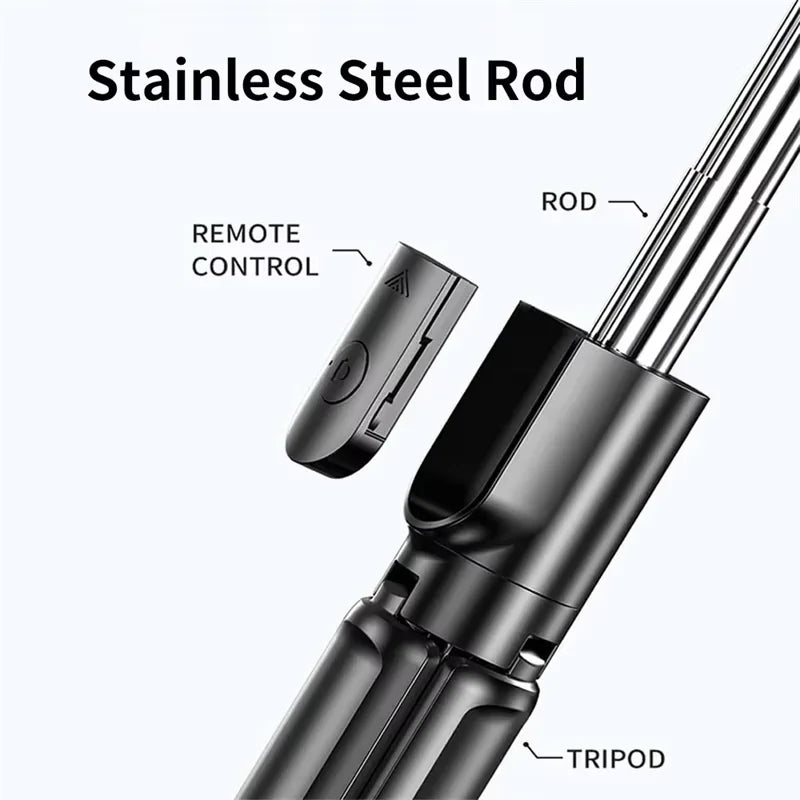 Wireless Selfie Stick with Tripod and Light, Bluetooth Remote Control, Extendable Tripod for iPhone and Mobile Phones, Ideal for