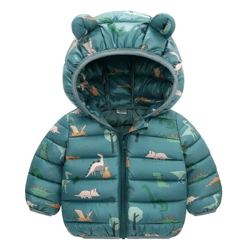 Kids Boys Baby Hooded Lightweight Jacket Cartoon Dinosaur Zipper Coats Girls Autumn Winter Warm Christmas Outerwear 0-5 Year Old