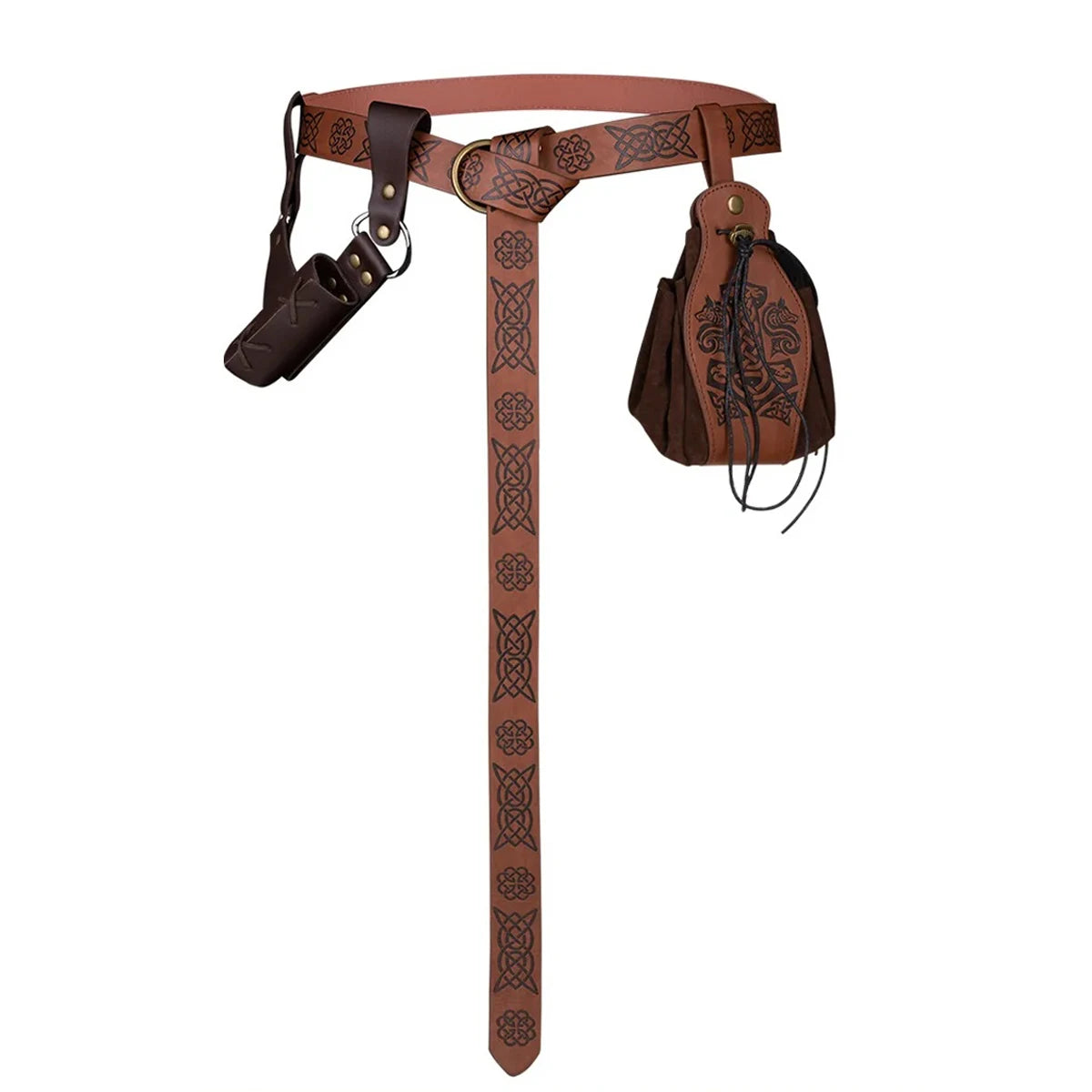 Medieval Leather Belt Set Pu Leather Belt Drawstring Coin Purse Vintage Sword Scabbard for Halloween Cosplay Renaissance Fairs