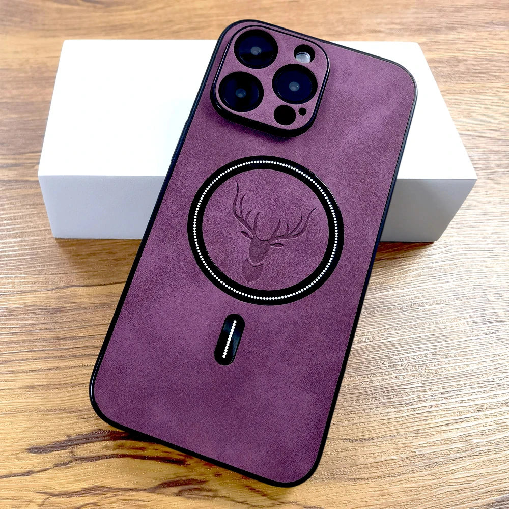 Luxury PU Leather Deer Case For iPhone 18 17 Air 16 15 14 13 12 11 Pro Max Plus 16E 18Pro For Magsafe Wireless Charge Back Cover
