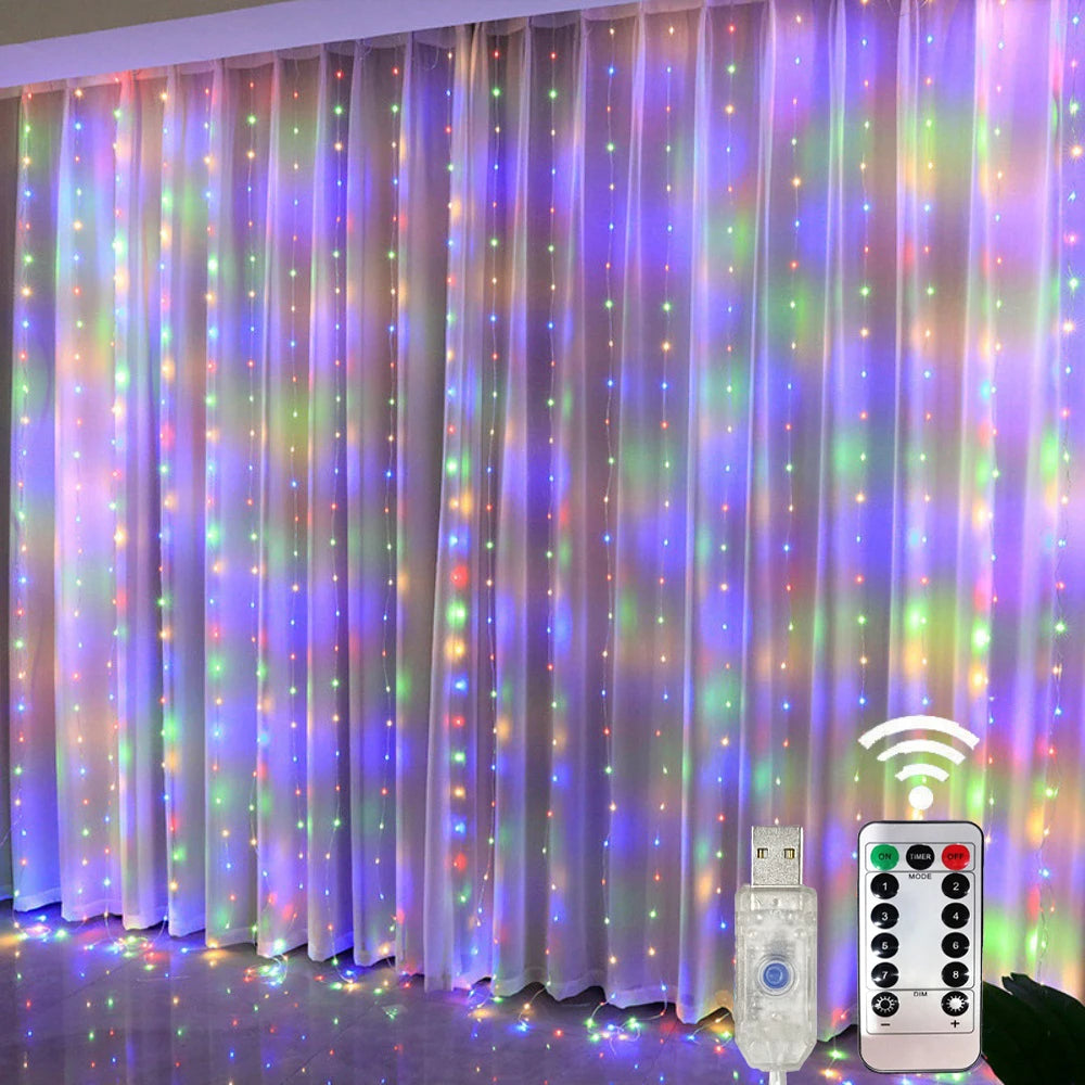Christmas Lights LED Fairy String Curtain Lights 8 Mode Remote USB Festoon Christmas Decor For Home Holiday New Year Lamp