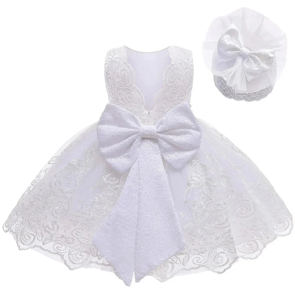 Newborn White Baptismal Costumes Backless Bowknot Princess Dress For 1st Birthday Baby Girl Clothes Toddler Girls Party Dresses