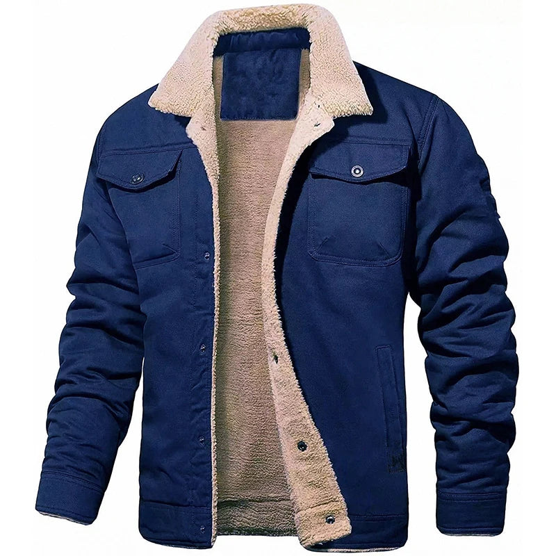 2025 New Men's Winter Casual Fleece Jacket Solid color Warm Non-elastic Lapel Button jacket suitable for daily commuting outdoor
