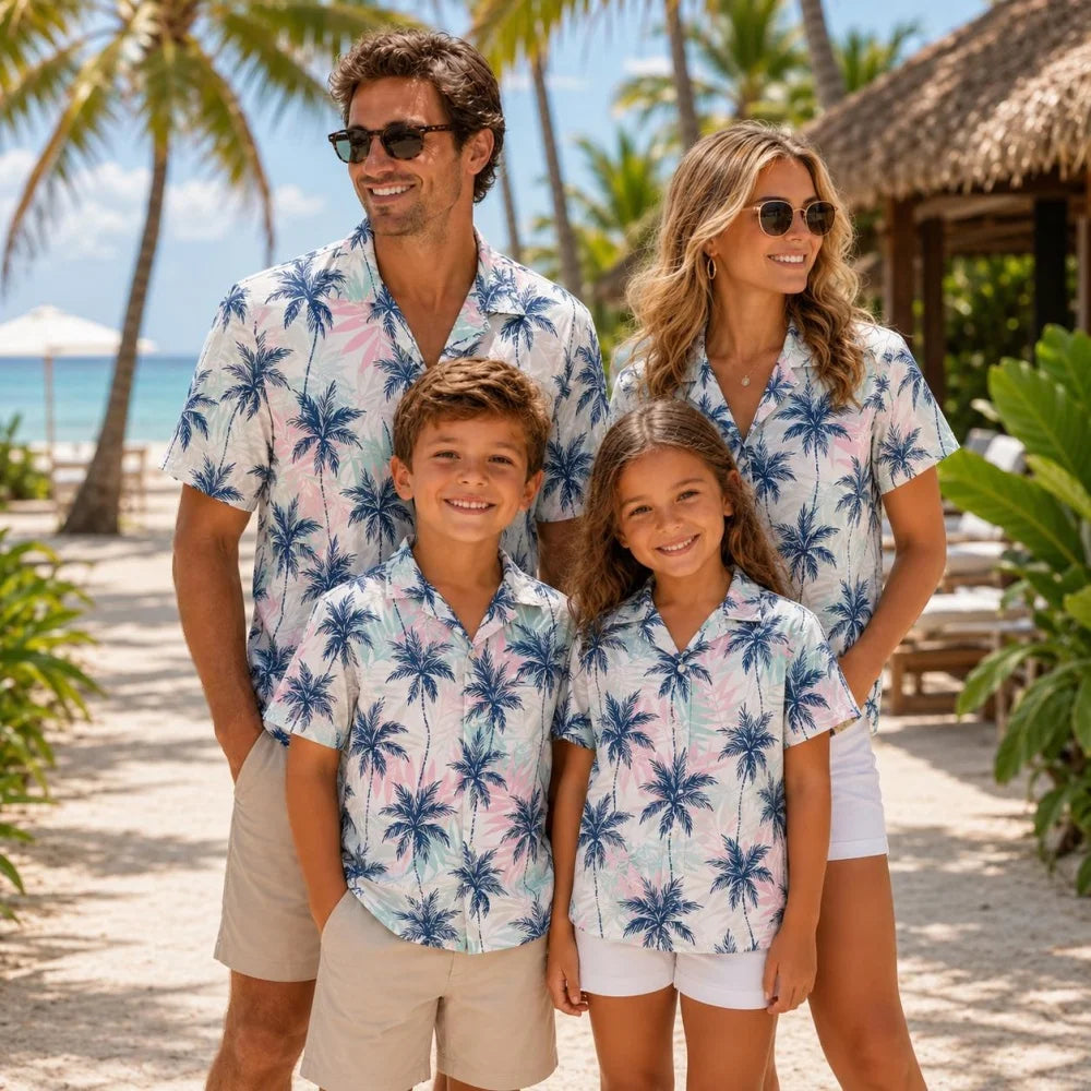 Family Matching Flamingo Hawaiian Shirts Hawaii Beach Floral Matching Outfits Mom Dad Kids Gift for Summer Vacation T-Shirt Tops