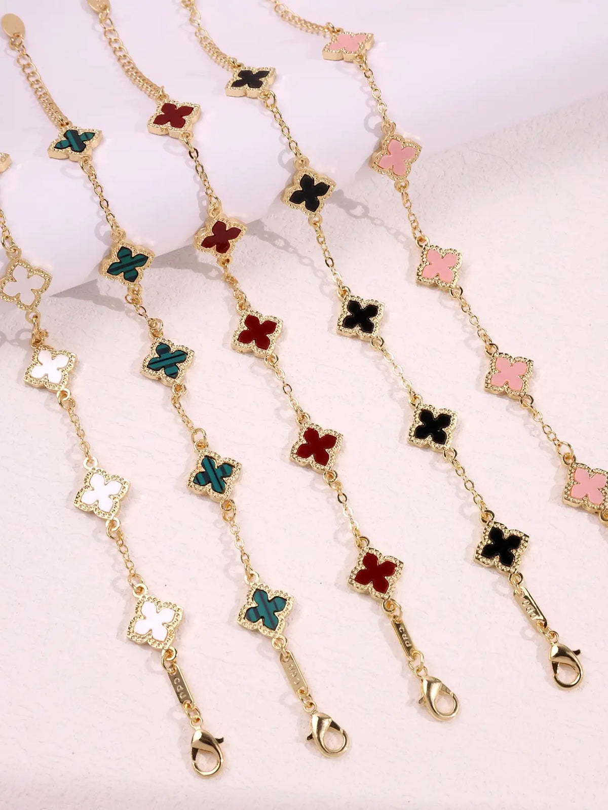 5pcs Fashionable  Unique Lightly Luxurious Vintage Versatile Colorful Four-Leaf Clover Bracelet Set for Women  Jewelry