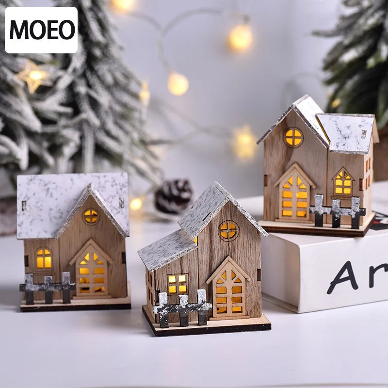 Christmas LED Light Wooden House Luminous Cabin Merry Christmas Decorations For Home DIY Xmas Tree Ornaments Kids Gift New Year