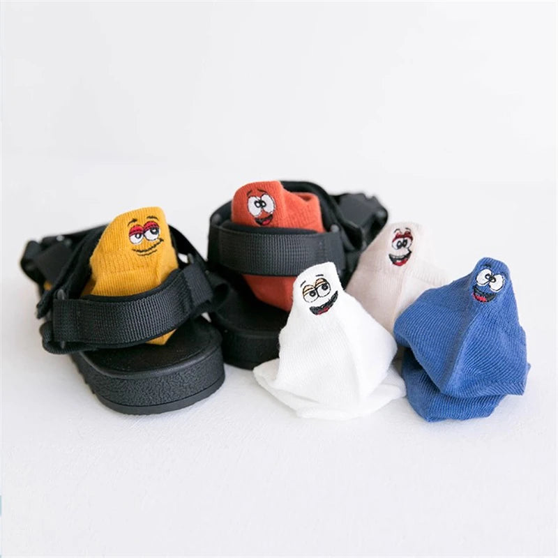 5 Pairs Kids Socks Emoticons Funny Face Pattern Comfortable Breathable Boys Girls Socks