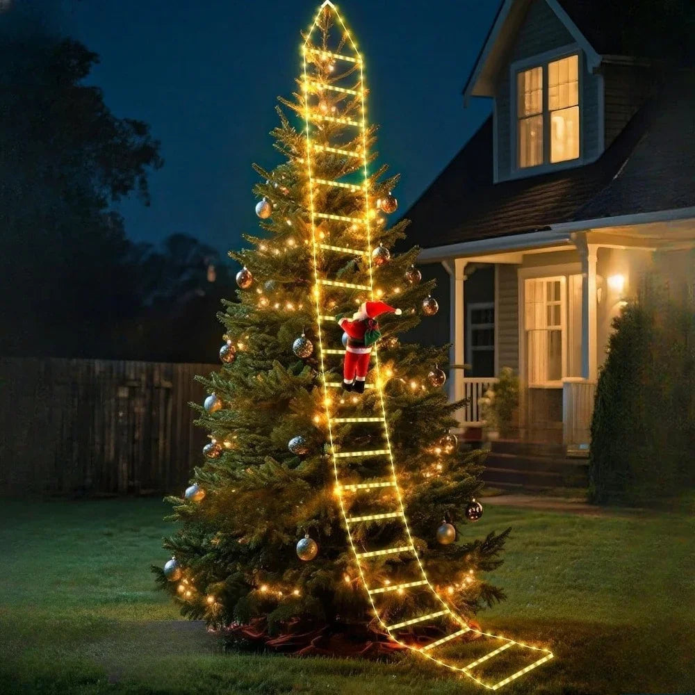 Christmas Decoration 2025 Santa Claus Climbing Ladder Room Decoration Home Outdoor Garden Cristmas Tree Ornement Gift LED