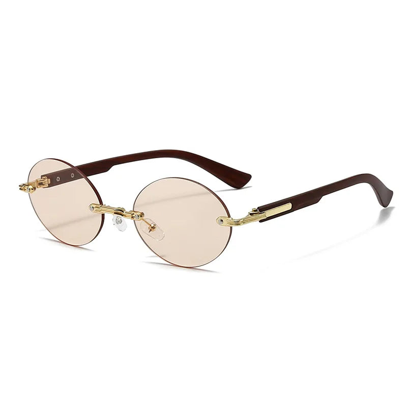 Light Luxury Rimless Oval Personalized Sunglasses High-End Fashion Casual Glasses Suitable For Outdoor Vacation Sun Glasses