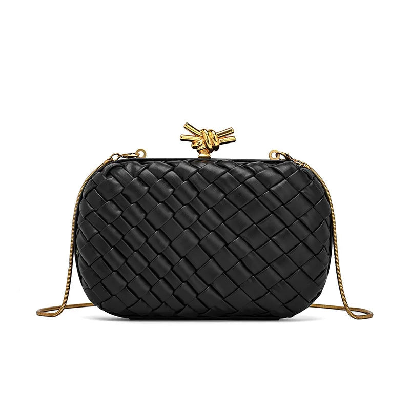 2025 New Fashionable Fresh Sweet Style Metal Chain Weaving Handbag Storage Bag Cross-Border Basket Weaving Chain Bag