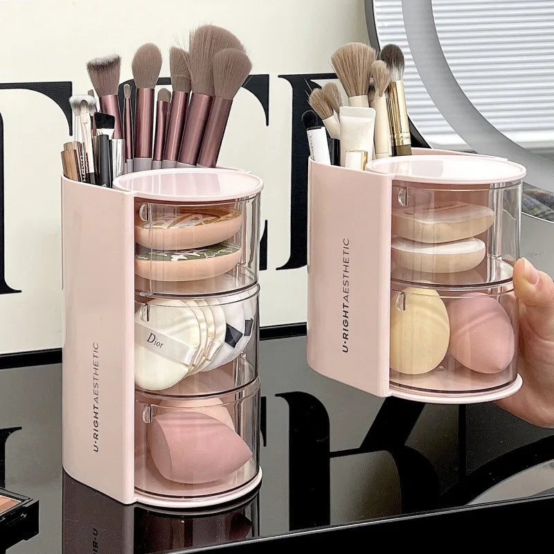 Multi-Layer Hair Accessories Storage Box Rotating Transparent Jewelry Organizer Desktop Case for Makeup Brush Powder Puff