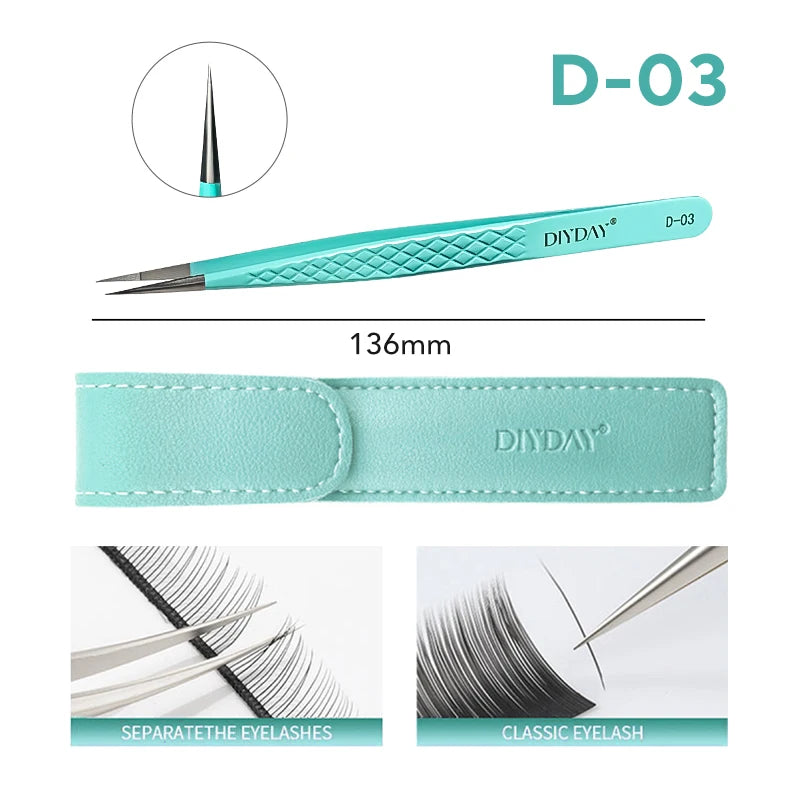DIYDAY Anti-Slip Tweezers, High-Density Fiber Tip for Eyelash Extensions & Eyebrow, Professional Precision Beauty Tools