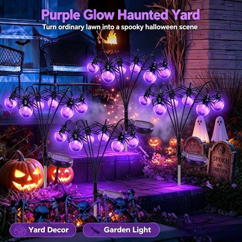 New Halloween Solar Lights Purple Spider Outdoor Garden Decorative Waterproof Yard Lights for Pathway Lawn Patio,Party Decor