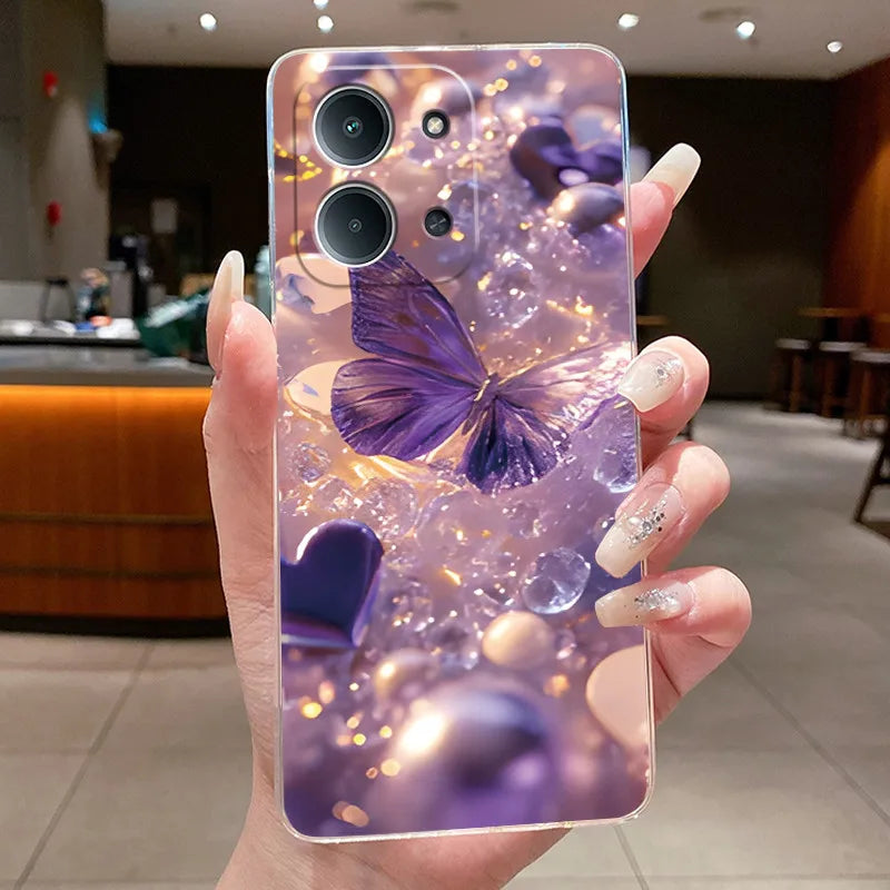 New For Redmi 15C Poco C85 4G Case Clear Luxury Fashion Butterfly Flower Soft TPU Silicone Phone Cover For Redmi15C PocoC85 Case