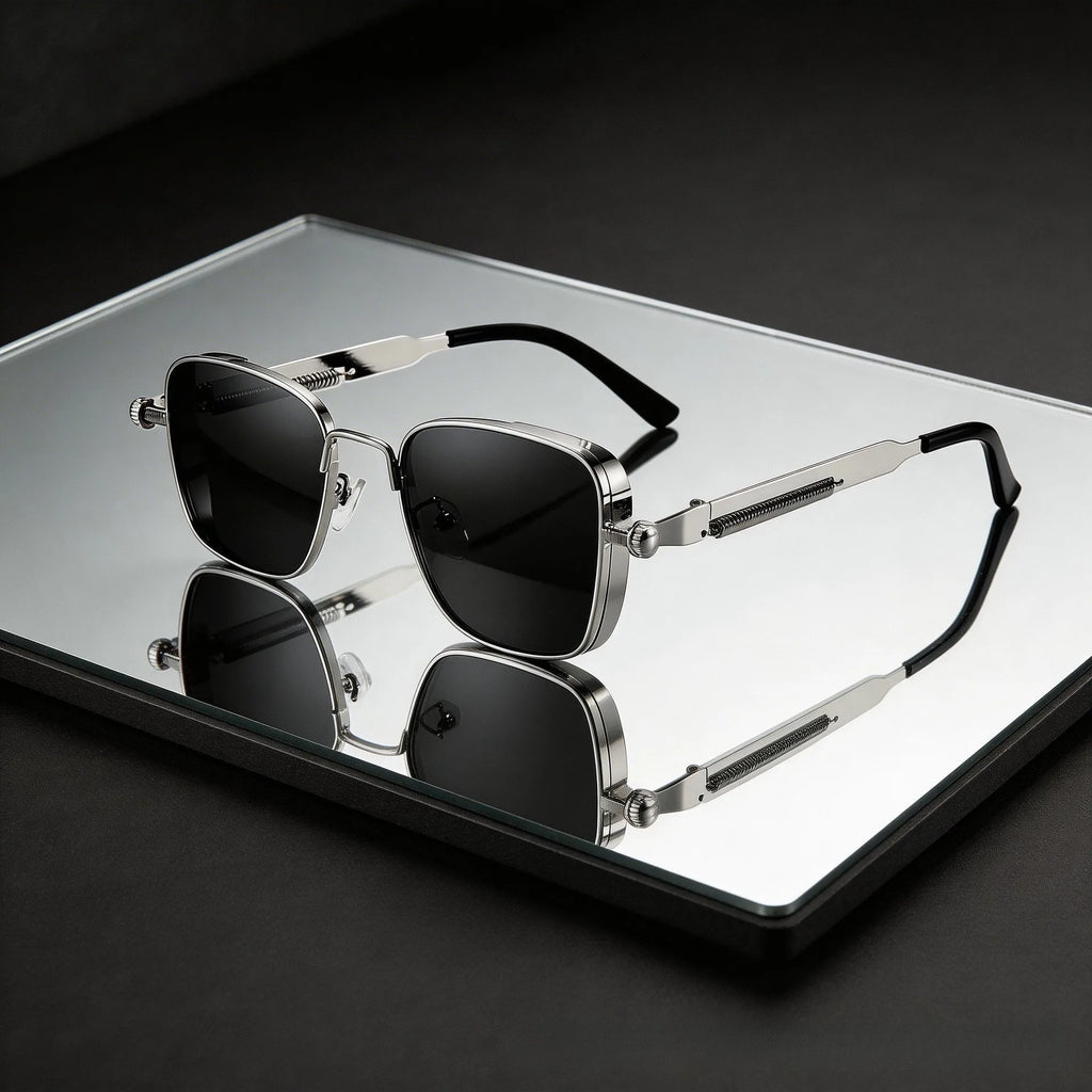 Fashion Metal Punk Style Sunglasses for Men Anti-UV Driving Glasses Women Eyepiece Sunglasses with Spring Hinges