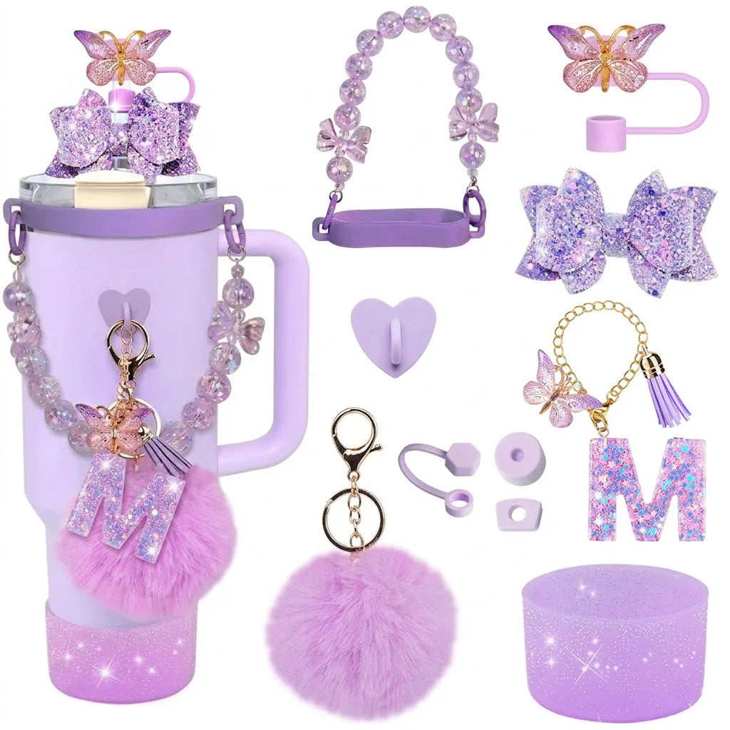 11pcs Tumbler Cup Decoration Bundle Fits for Stanley 30oz & 40oz Tumbler Cup with Handle, Silicone Straw Cover, Beaded Strap