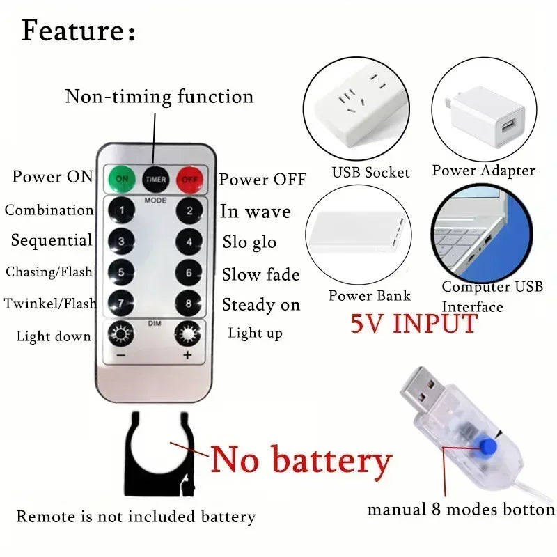 Christmas Fairy Light Party 8 Mode LED Holiday USB Curtain String Lights Birthday Decoration Garland Wedding Home Decor 3M 6M