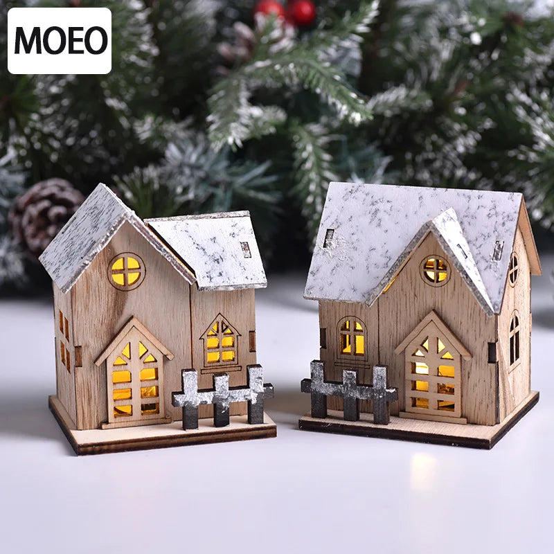 Christmas LED Light Wooden House Luminous Cabin Merry Christmas Decorations For Home DIY Xmas Tree Ornaments Kids Gift New Year