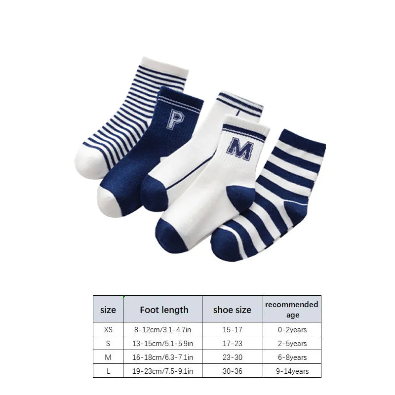 5Pairs/Lot Kids Boys Socks Korean Letter Stripe Print Sock for Kids Spring Autumn Soft Cotton Children Sport Socks