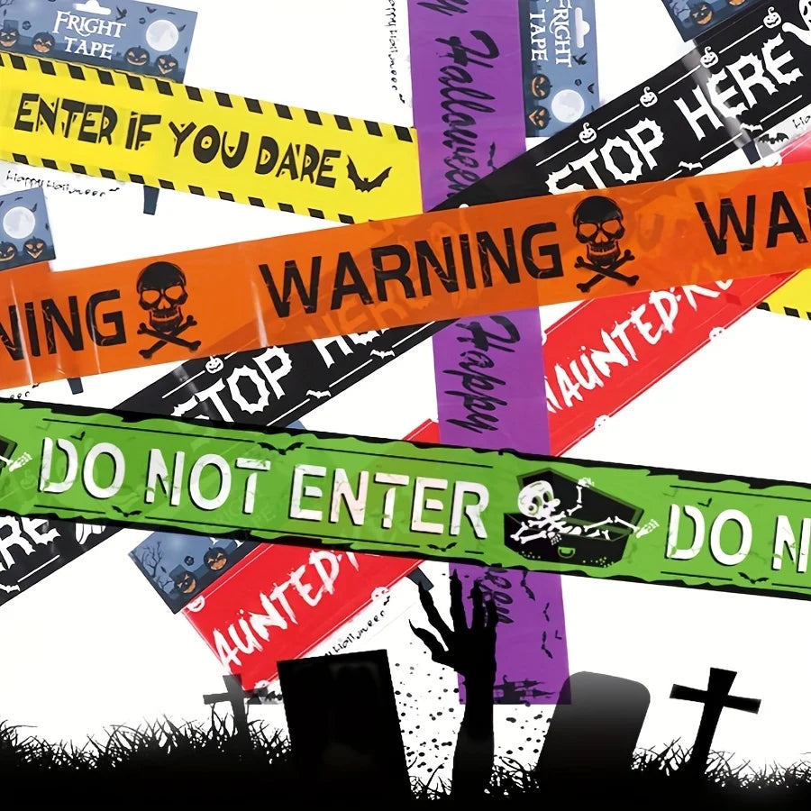 1/2Pcs Halloween Warning Caution Tape Skull Crossbones Haunted House Barrier Tape Party Decoration Horror Scene Prop Pendant