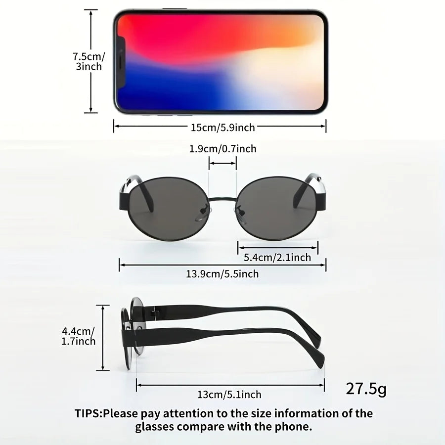 2 pcs a Pack Retro Oval Sunglasses Unisex Trendy Classic Shield Style Fashion Eyewear UV400 Metal Sun Glasses