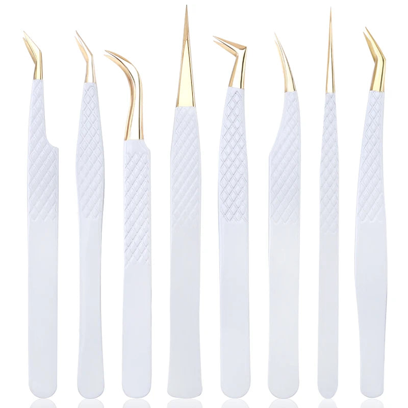 1Pc White-gold Anti-Static Tweezers For Eyelash Extension Eyebrow Stainless Steel Set Beauty Precision Tweezers Makeup Tools