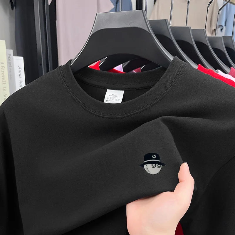 Cotton100 High End Design Brand Men's Summer Short Sleeve Round-Neck Print Versatile T-Shirt Fashion Sport Casual Men's Clothing